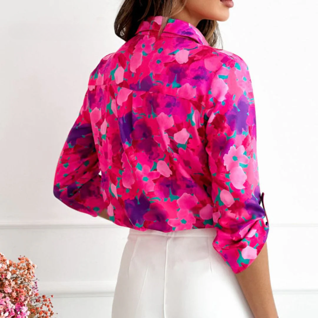 SOPHIE - Casual Hot Pink Blouse With Floral Print