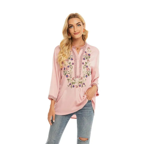 Maeve - Floral Embroidery Loose Long Sleeve Blouse Top