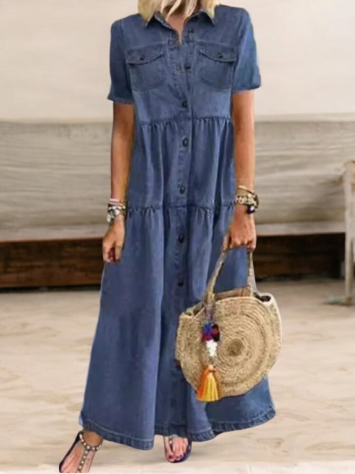 Hazel - Vintage Denim Maxi Dress