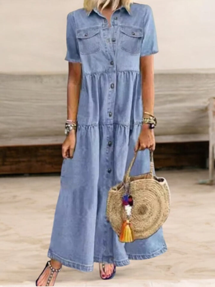 Hazel - Vintage Denim Maxi Dress