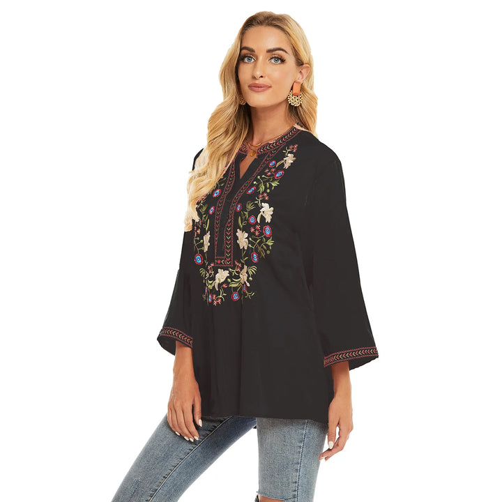 Maeve - Floral Embroidery Loose Long Sleeve Blouse Top